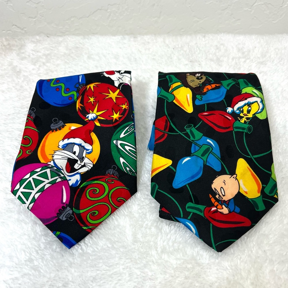 Vintage 90’s Looney Tunes Mania Christmas Neck Ties Lot of 2